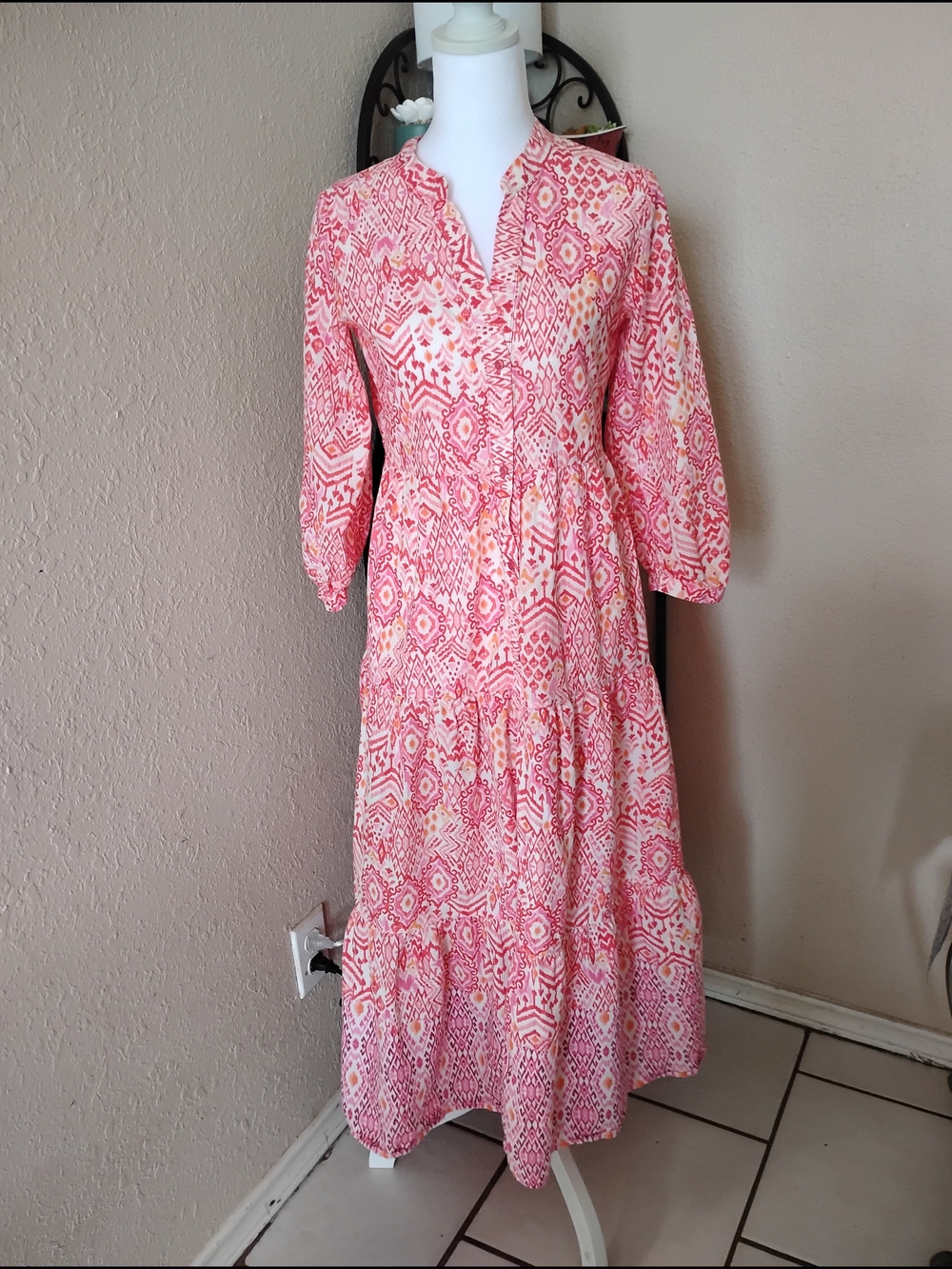 Zara Pink Printed Tiered Maxi Dress